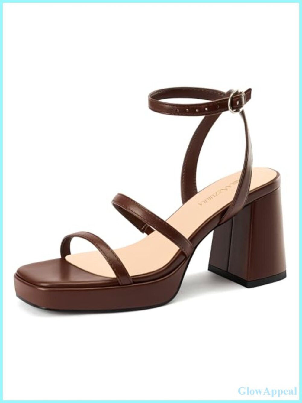 MIRAAZZURRA Women's 3 Inch Platform Block Heel Square Toe Ankle Strap Sandals